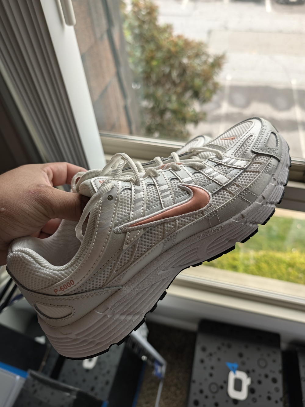 Nike Women’s P-6000 Athletic Sneakers in White with Pink Swoosh